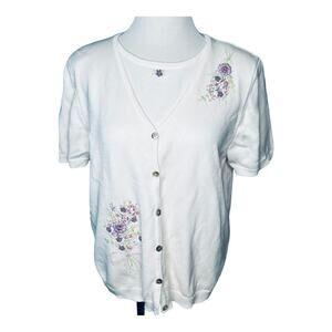 Alfred Dunner Sweater Short Sleeve Cami Cardigan Embroidered L